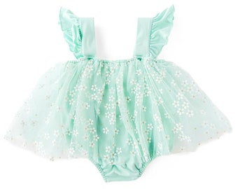 Dixie Sleeveless Mesh Romper - Mint Daisies