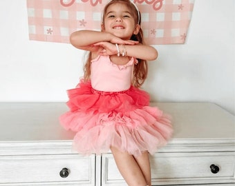 Candi Tulle Layered Tutu Skirt - Pink Ombre