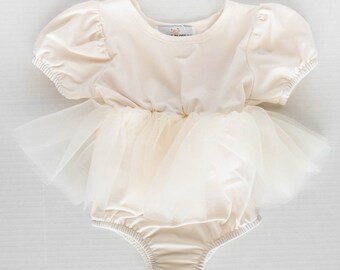 Kami Puff Sleeve Tutu Dress Romper - Ivory