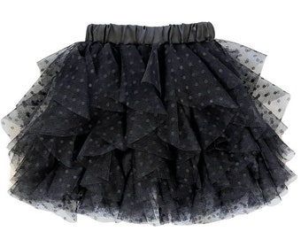 Sherri Twisted Tulle Skirt - Black Dot