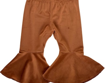 Lina Pleated Velour Bell Bottoms - Chocolate Mocha