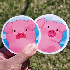 Waddles Gravity Falls Sticker glanzend | Waggelt het varken | Gravity Falls-sticker | Gravity Falls-cadeau | Preme dennen | Leuke grappige sticker varken