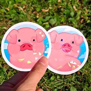 Holographic Waddles Sticker Glossy | Gravity Falls | Mystery Shack | Mable Dipper | Pig Sticker Pack | Standford Cosplay