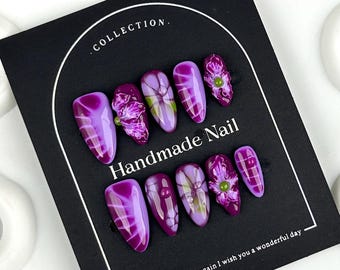 Purple Nail,Nail Art,Nail Polish,Nail Design,Nail Press On Flower,Flower Nail,Acrylic Press On,Gifts For Her