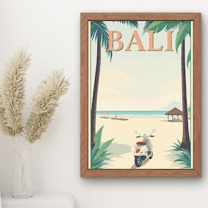 Download digital Bali Art Nouveau Travel Poster – Pastel Cute Tropical Wall Art