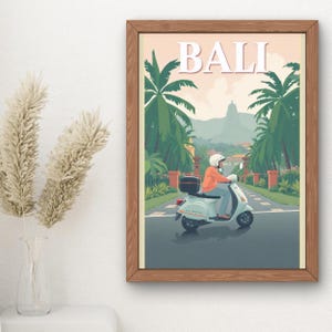 Download digital Bali Art Nouveau Travel Poster – Pastel Cute Tropical Wall Art
