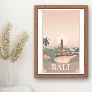 Download digital Bali Art Nouveau Travel Poster – Pastel Cute Tropical Wall Art