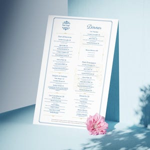 Élégant modèle de menu de brasserie française avec carte des vins | Toile 8,5 x 14 | Imprimable et personnalisable