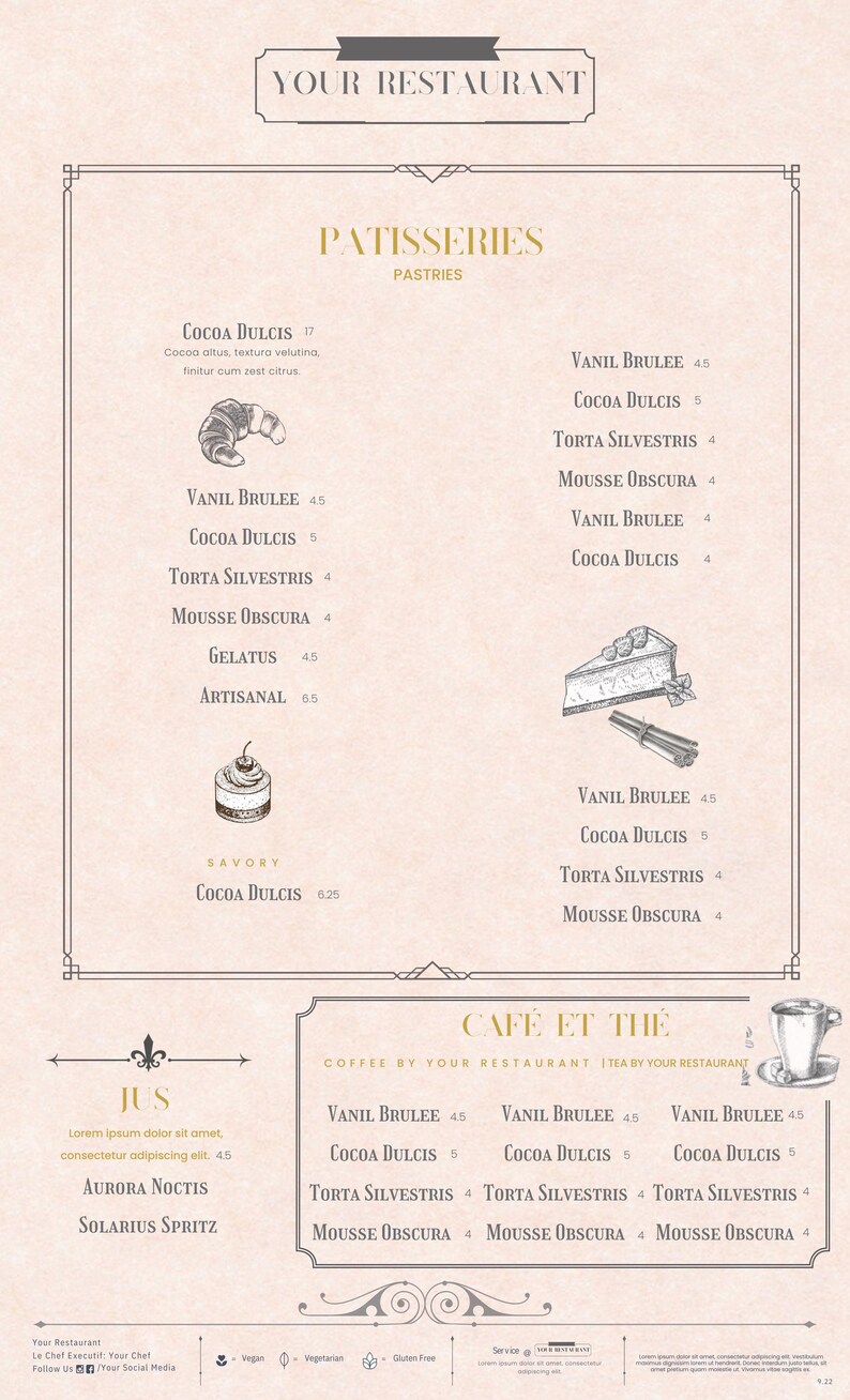 Vintage French Bistro Menu Template | Editable Canva Template | 8.5x14 ...