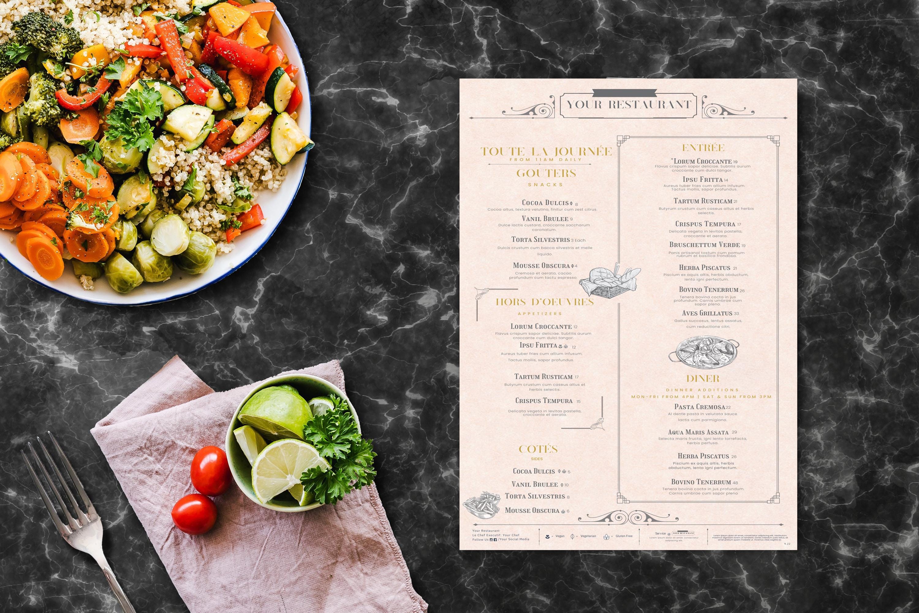 Vintage French Bistro Menu Template | Editable Canva Template | 8.5x14" Design | Classic Parisian Café Style
