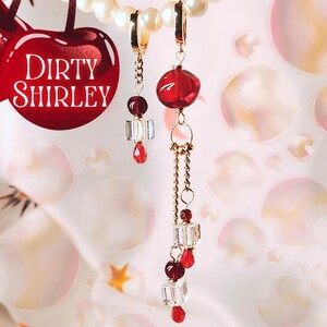Dirty Shirley Glass Earrings: 18K Gold Plated Hoops with Glass Beads and Chains