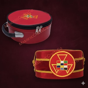 Masonic Past High Priest Crown: Royal Arch Red Velvet Cap with Case