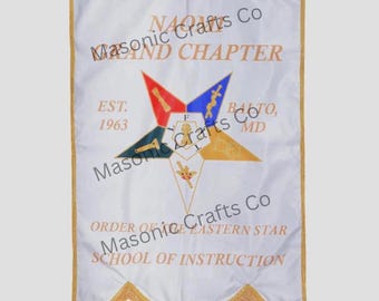 Estandarte masónico OES bordado personalizado – Logia y Capítulo de la Orden de la Estrella de Oriente, 24 x 36 pulgadas