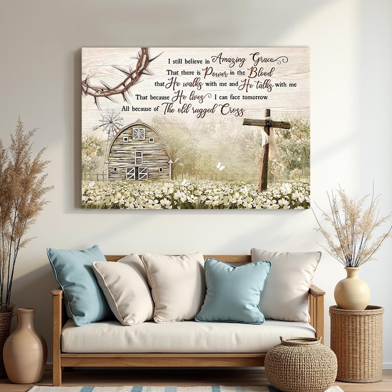 Rustic Grace Rustic Farmhouse Wall Art With Amazing Grace and Old Rugged Cross ...