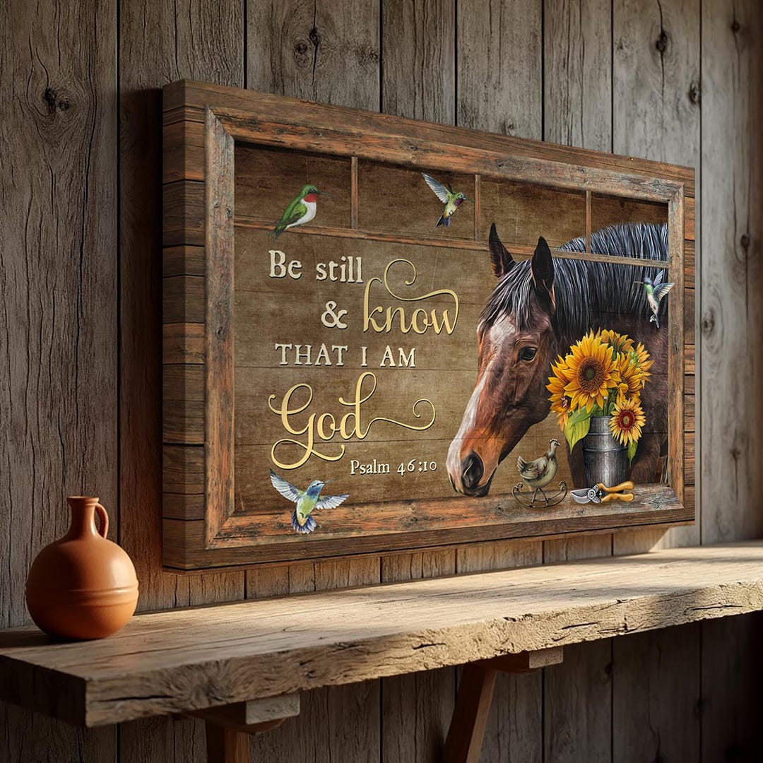 Rustic Scripture Paintings Rustic Horse Wall Art, Farmhouse Christian Canvas Prints, Psalm 4610 ...