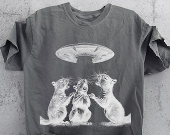Three Squirrel UFO Tshirt, Vintage Squirrel Meme Shirt, Funny Alien T-Shirt, Howling Squirrel Shirts Funny Unisex Retro 90s Graphic Tee Gift