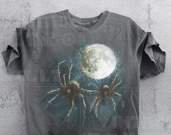 Vintage Spider Graphic Shirt, Spiders Moon Cobweb Tshirt, Pump Cover Spider Shirt, Retro Training Tee, Dark Art Shirt, 90s Gothic Clothing