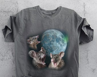 Three Possums Retro Moon Graphic T-shirts, 90's Retro Possum Moon Tshirt, Possum Lovers, Funny Possum Tee Weird Meme T Shirt