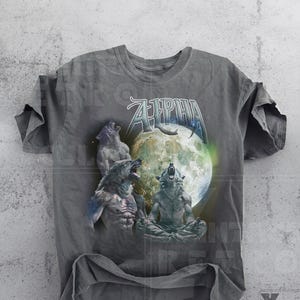 Alpha Wolf Vintage Graphic T-Shirt, Retro 90's Howling Wolves Moon Shirt Meme Tee Grunge Clothing Aesthetic EMO Silly Wolf Oversize Tee Gift