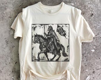 Knight Cat Rider Vintage Graphic T-shirt, Retro 90s Tee, Dark Art, Medieval Shirt, Funny Graphic Tee, Funny Cat, Meme Shirts, Gift For Him