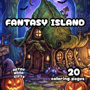 Fantasy Island Coloring Book | Bold Easy Magical Landscapes (Digital Download)