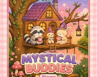 Mystical Buddies Coloring Book: 30 Cozy Pages PDF + PNG (Digital Download) Stress relief