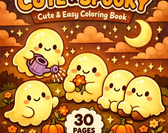 Libro da colorare carino, spettrale, audace e facile per adulti - Cozy Coco Wyo Style Halloween Art PDF stampabile + Procreate