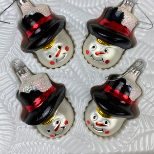 Vintage Snowman Christmas Ornaments, 90s Glass Frosty Colorful and Glitter Tree Ornaments //FREE SHIPPING /Set of Four image 2