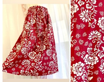 Vintage 80s Wrap Skirt, Batik Print Boho Print Skirt, Wine Red and White // FREE SHiPPING// Size SM/Med, Cotton, Lightweight, by LL Bean