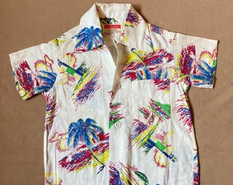 ADORABLE Vintage 50s 60s Hawaiian Boys Shirt, Tom Sawyer Shirt for Toddler, Rockabilly Loop Collar Hawaiian Shirt //FREE SHiPPING//  Size 2T