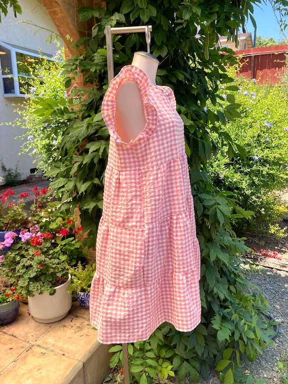 Vintage Pink and White Gingham Babydoll Dress, Ti… - image 3