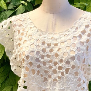 Vintage White Lace Top, White Cotton Cut Out Lace with Satin Ribbons, Lolita, Coquette, Romantic, Cottagecore, Boho /FREE SHiPPING/ One Size image 7