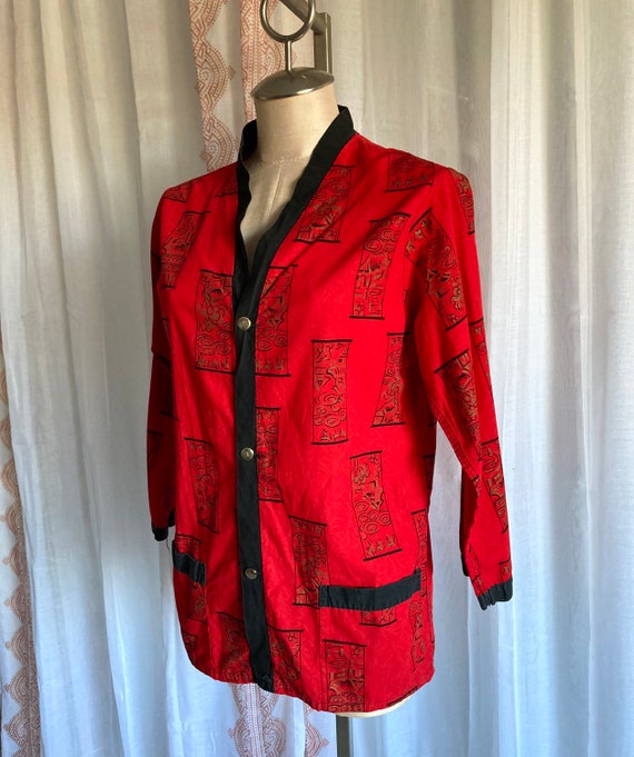 RARE Vintage 50s 60s Asian Print Jacket, Tiki Chi… - image 3