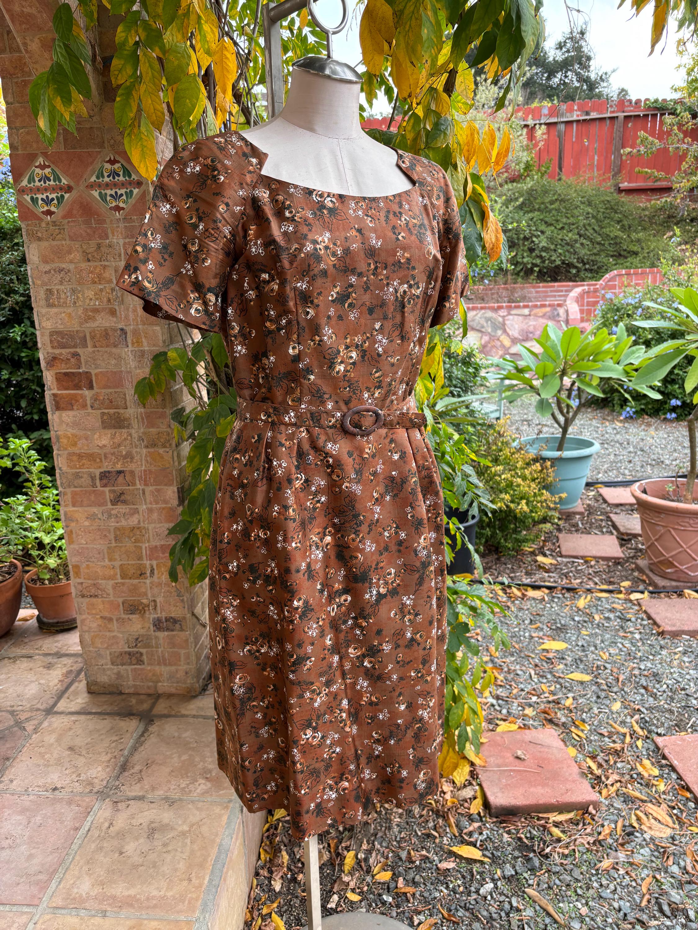 Vintage Brown Dress 1950s Large - Etsy
