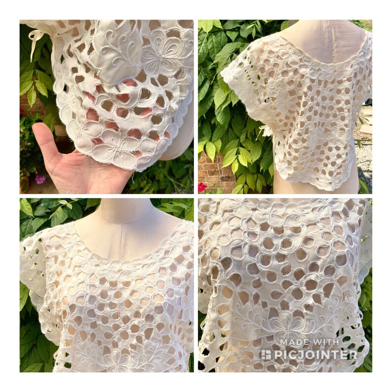 Vintage White Lace Top, White Cotton Cut Out Lace with Satin Ribbons, Lolita, Coquette, Romantic, Cottagecore, Boho /FREE SHiPPING/ One Size image 8