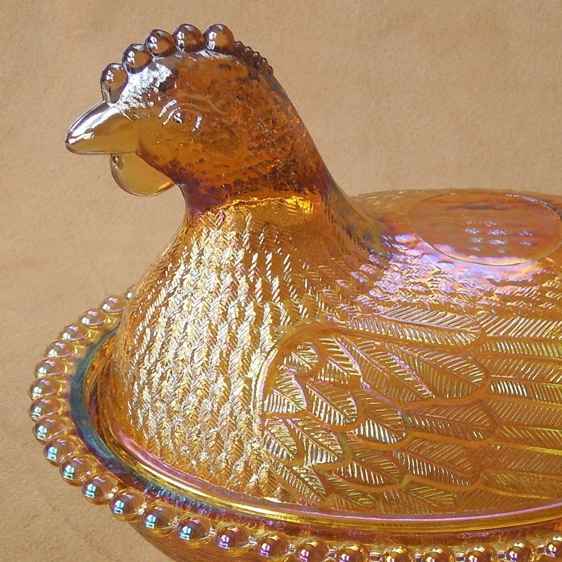 Chicken Candy Dish Hen on Nest Amber Opalescent Carnival Etsy