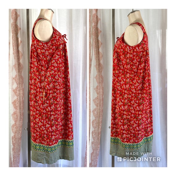 Vintage Red Ditsy Floral Sundress, Red and Green … - image 4