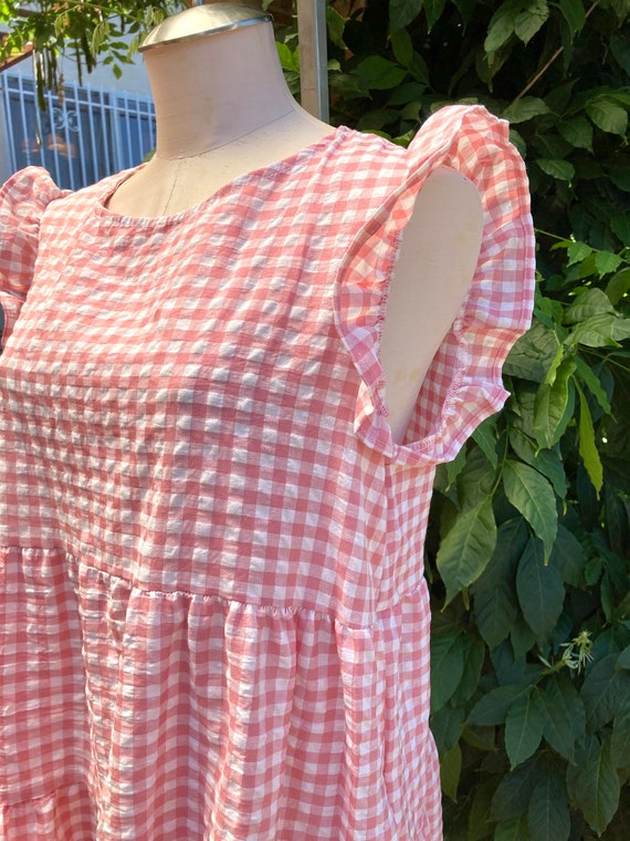 Vintage Pink and White Gingham Babydoll Dress, Ti… - image 7