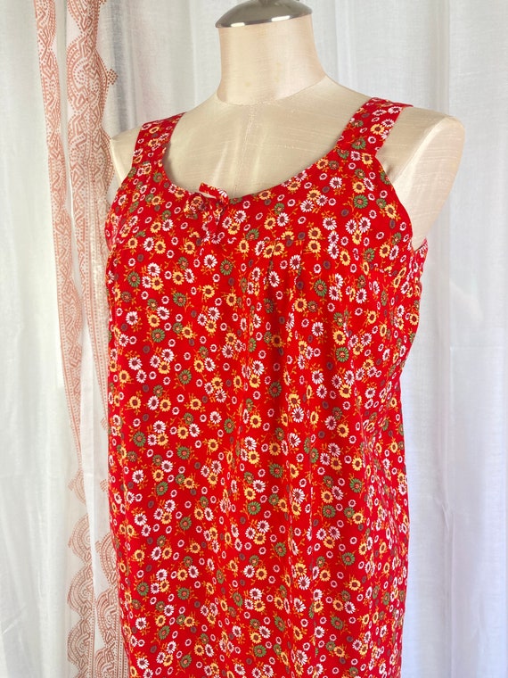 Vintage Red Ditsy Floral Sundress, Red and Green … - image 3