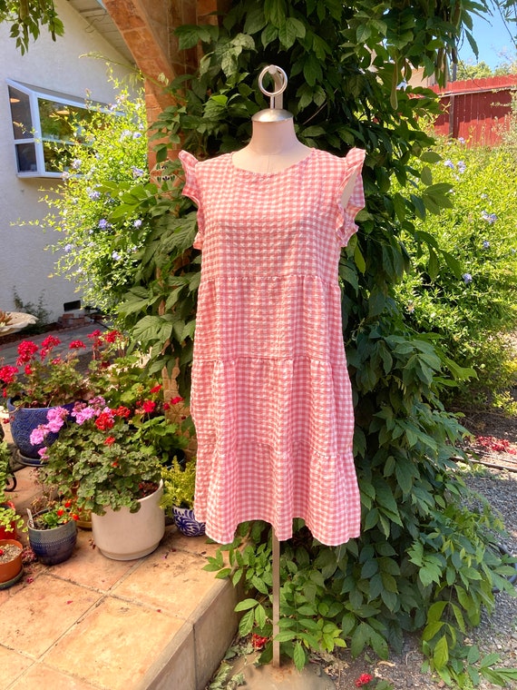 Vintage Pink and White Gingham Babydoll Dress, Ti… - image 5