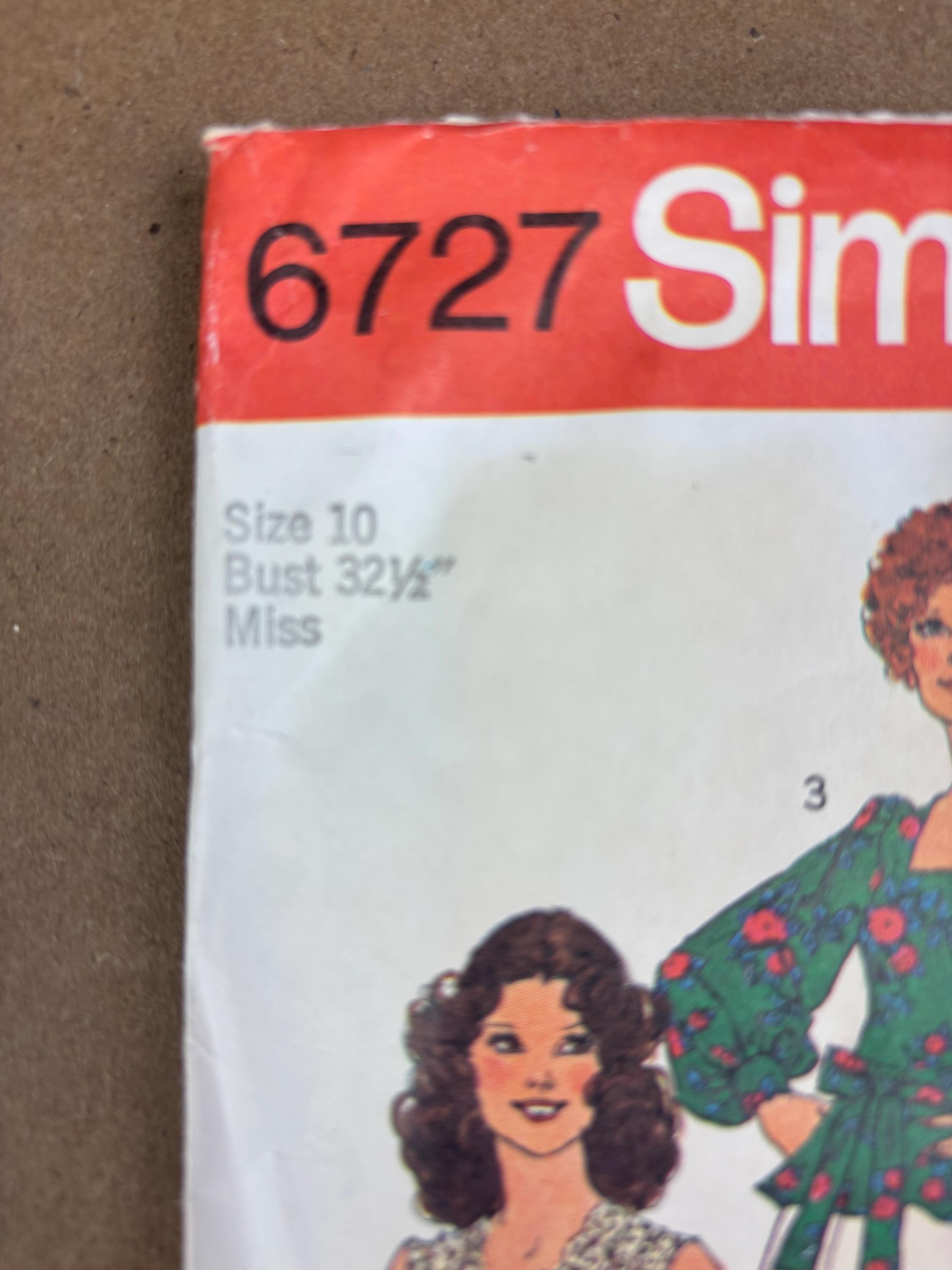 Simplicity 6727 Pattern 1970s Peplum Top Sewing Pattern: Simplicity 6727, Bust 32 (UNCUT) - Etsy