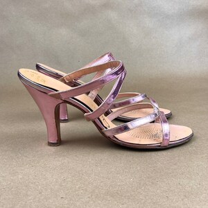 Vintage 50's Pink Metallic High Heels, PinUp GLAM Strappy Slides / FREE SHiPPING / 8 to 9 NARROW / Sexy Pink 50's Rockabilly High Heel Shoes image 4