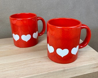 Vintage Waechtersbach Heart Mugs, Set of Two, Red with White Hearts, LIKE NEW // FREE SHiPPING