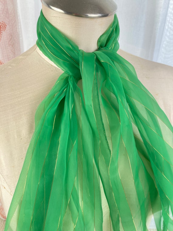 Vintage Green Sheer Scarf, Green Long Sheer Scarf… - image 3