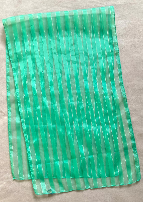 Vintage Green Sheer Scarf, Green Long Sheer Scarf… - image 8