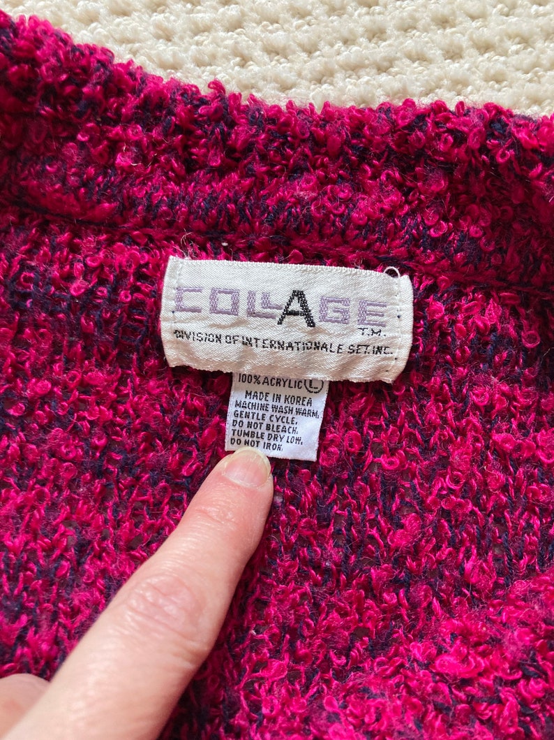 Vintage Magenta 80s Sweater, Cozy Cropped Cowl Neck Sweater //FREE SHiPPING// Dolman Sleeve, Boucle, Fuschia, Hot Pink image 7