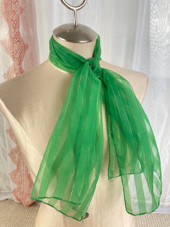 Vintage Green Sheer Scarf, Green Long Sheer Scarf… - image 1