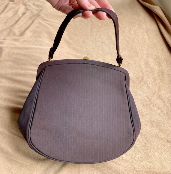 CHOCOLATE Brown 1950s Handbag, Brown Top Handle B… - image 8