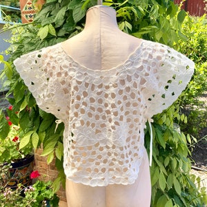 Vintage White Lace Top, White Cotton Cut Out Lace with Satin Ribbons, Lolita, Coquette, Romantic, Cottagecore, Boho /FREE SHiPPING/ One Size image 3