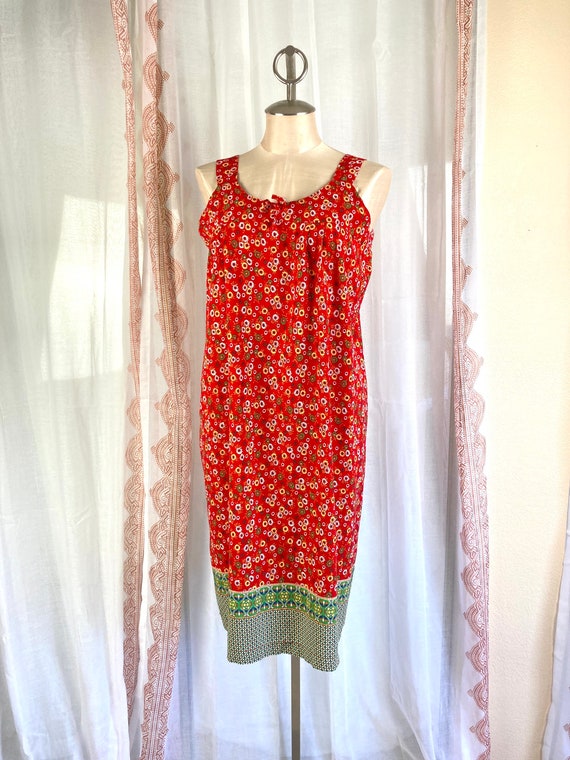Vintage Red Ditsy Floral Sundress, Red and Green … - image 7